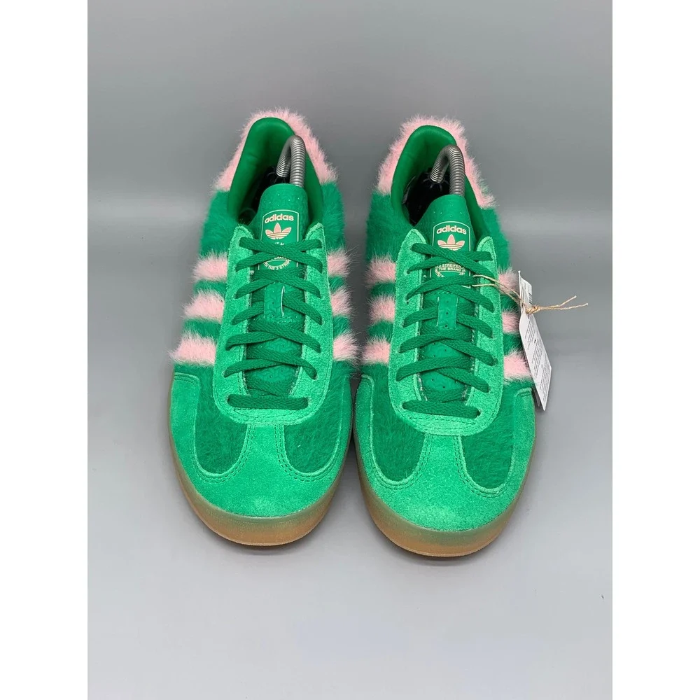 Adidas Gazelle Indoor W Green Pink Faux Fur Shoes JP8342 Women's Sz 10